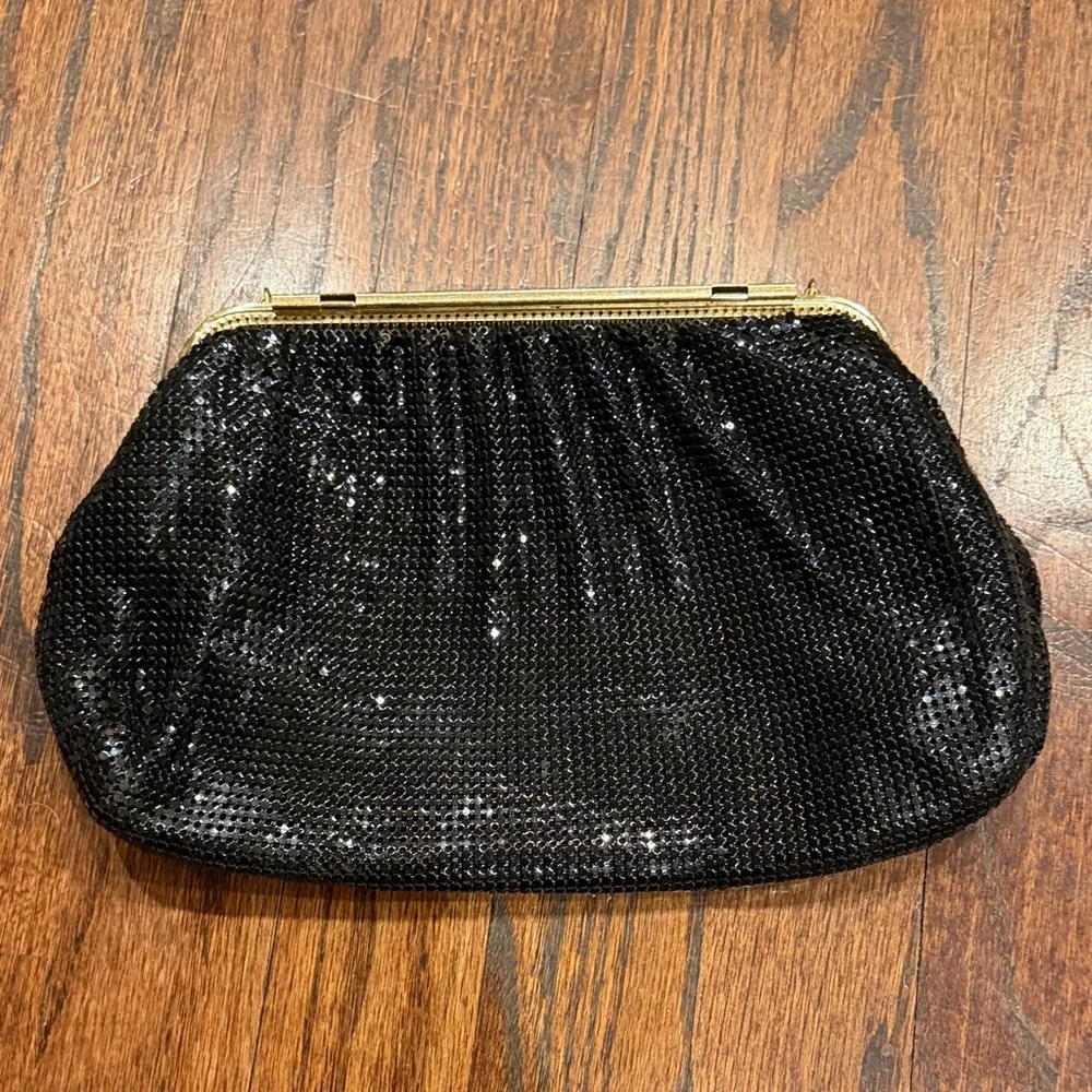 Whiting & Davis - Gold-Trim Black Sequin Evening Shoulder Bag